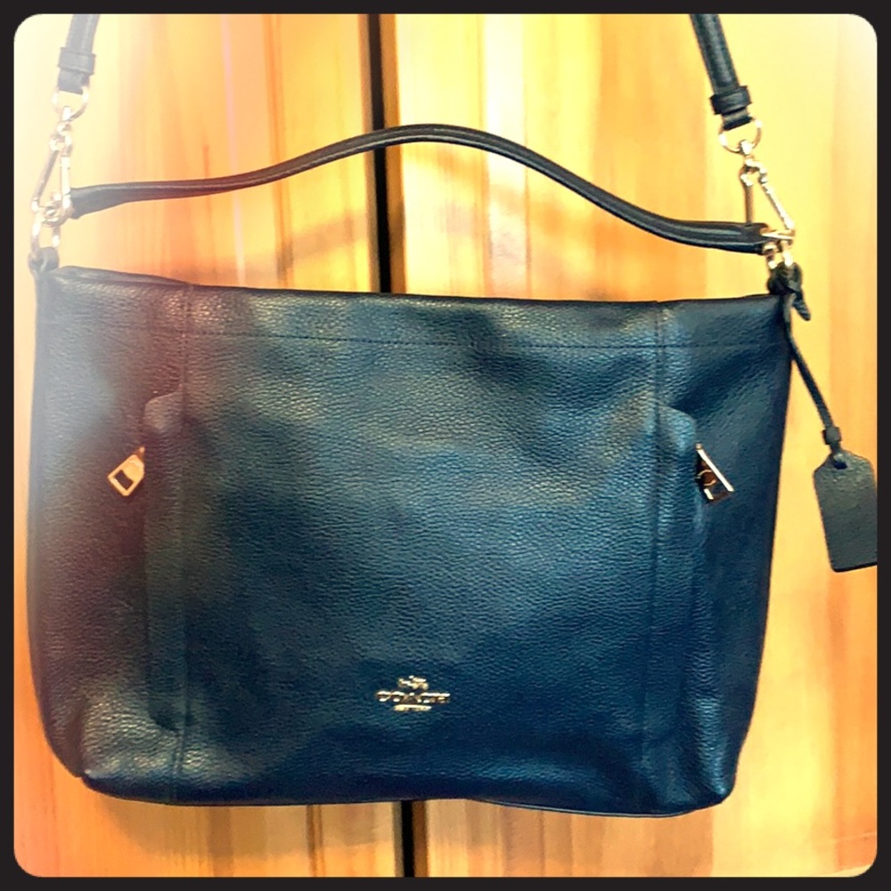 Coach Navy Pebbled Leather Scout Hobo Bag